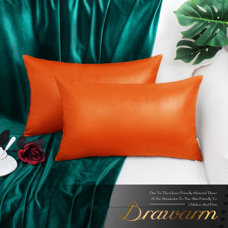 BRAWARM Faux Leather Throw Pillow Covers 12 X 20 Inches