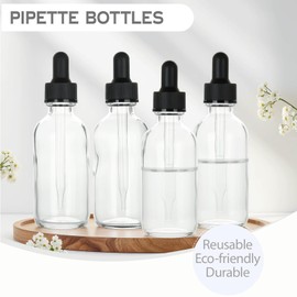 ALIFEIA 2 oz Glass Dropper Bottles,4 Pack 60ml Empty Reusable Leak Proof Thick Tincture Bottles for Essential Oils,Hair Oil,Liquids,Laboratory,Pharmacist Bottle,Massage,Perfumery Aromatherapy