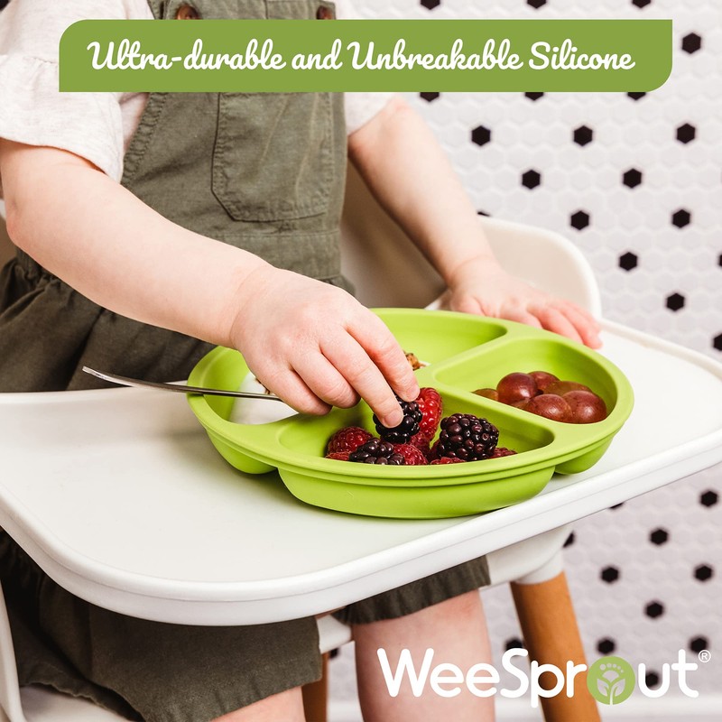 WeeSprout Silicone Plates for Babies & Toddlers (3 Pack) 100%