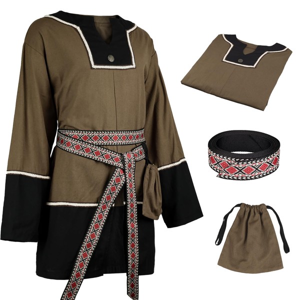 HiiFeuer 3 PCs Medieval Tunic Set, Renaissance Patchwork Top Costume