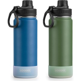 koodee 2 Pack Water Bottle 26 oz Stainless Steel Double Wall Vacuum Insulated Sports Water Bottle with Leakproof Spout Lid, BPA Free (Navy-Grass Green)