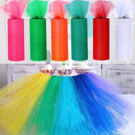 Allazone 6 Color Tulle Fabric Spool Ribbon Tulle Fabric Ribbons Rolls, 6 Inch x 25 Yard Green Red Rainbow Tulle Rolls Tulle Netting Rolls with Sewing Scissor for Christmas Party Decor Sewing Crafting
