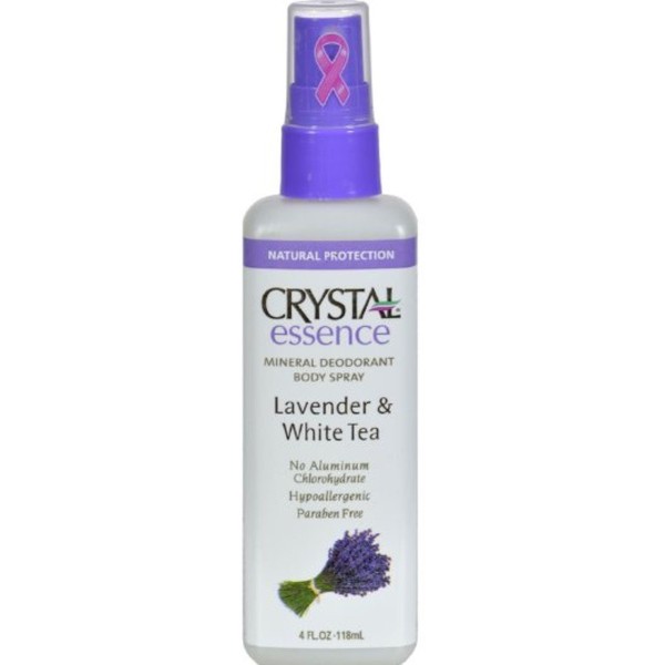 Crystal Essence Mineral Deodorant Body Spray Lavendar & White Tea 4 oz (Pack of 4)