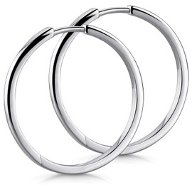 MATERIA by Matthias Wagner Women's Hinged Hoop Earrings 925 Silver 2 mm Thin Rhodium-Plated in 3 Sizes, Silver