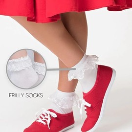 reshmena® 3 Pairs Girls Ankle socks Girls Frilly School Socks with Lace, Girls Back to school socks Girls Party Wear Uniform Comfort Socks frilly lace frilly lace12-3 White