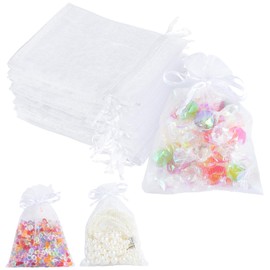 Pack of 100 White Organza Bags, 9 x 12 cm Gift Bags, Jewellery Bags with Drawstring, Small Bags for Filling for Festival, Party and Wedding