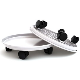 Coadura Plant Caddy with Wheels 15.5 Inch, 2 Pack Heavy Duty Plant Dolly Tray, Round Planter Caddies for Indoor & Outdoor Use, White