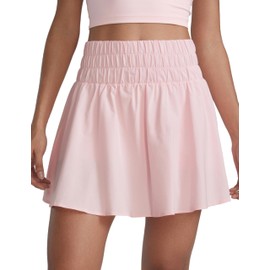 CRZ YOGA High Waisted Flowy Tennis Skirts for Women Pleated Casual Golf Athletic Pickleball Skorts with Shorts Pockets Strawberry Pink Large