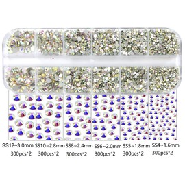 Jollin 3600 Pcs 6 Sizes SS4~SS12 Flat Back Glass Nail Art Tags