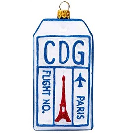 Joy to the World Collectibles Paris Luggage Tag Polish Glass Christmas Tree Ornament