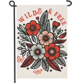 Fapulee Thanksgiving Garden Flags 12x18 inch Double Sided for Outside,Small Retro WILD FREE WITH Flowers Decorations for Seasonal Fall Autumn Yard