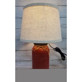 Unbranded NEW! Mason Jar Lamp Colonial Red w/ Linen Shade Hand Painted Farmhouse Country