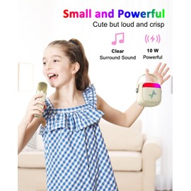 LENRUE Karaoke Machine for Kids, Birthday Gifts for Girls Boys Teens with Wireless Microphone, Colored Lights, Trendy Stuff Gifts for 3, 4, 5, 6, 7, 8, 9, 10 +Year Old (White)