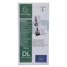 Exacompta - Ref 83058D - Slanted Sign Holder - Suitable for Holding DL Sized Documents, Made from PMMA (Acrylic) Material, Landscape or Portrait - Transparent