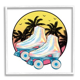 Stupell Industries Retro Tropical Summer Sky Vintage Roller Skating Derby, Designed by Ziwei Li White Framed Wall Art, 12 x 12, Blue