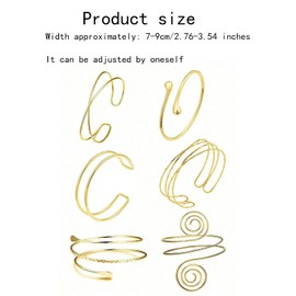 Lqucwepp 6PCS Gold Arm Cuff for Women,Arm Cuff Upper Arm Band Cuff Bracelet Bangle,Metal Minimalist Round Loop Open Adjustable Chain Bangle Wrist Party Jewelry