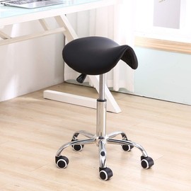 SSLine Adjustable Saddle Rolling Chair, Hydraulic Stool with Wheels, Swivel Salon Massage Spa Seat Tattoo Chair Saddle Stool (Black)