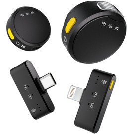 RIBIU Wireless Lavalier Microphone for iPhone/Android/PC, Mini Microphone with Noise Cancellation, 16Hrs Battery Life, Lapel Mic for iPhone, USB C/Type C Wireless Lapel Mic for Video Recording