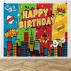 hraiufc Cartoon Superhero Birthday Backdrop 10x8ft Super City Boom Photography