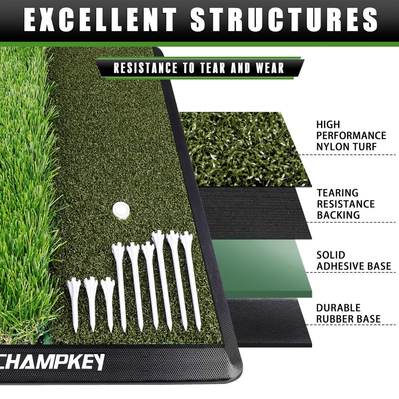 CHAMPKEY Dual-Turf Golf Hitting Mat | Come with 9 Golf