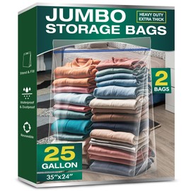 25 Gallon Jumbo Storage Bags, 3.5 Mil Thick Clear Plastic Zipper Bags with Handles, 35" x 24" Extra Large XL Heavy Duty for Home, Travel, and Moving (2 Packs)