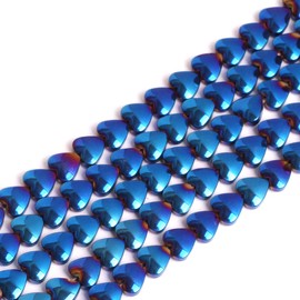 GEM-Inside Hematite Non-Magnetic Gemstone Loose Beads Heart Blue Metallic Coated Crystal Energy Stone Power for Jewelry Making 15" 6mm