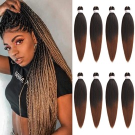 Xtrend 8 Packs 20 Inch Ombre Brown EZ Braiding Hair Extensions Pre Stretched for Box Braids Yaki Straight Kanekalon Fibre Pre Stretched Crochet Braiding Hair Extensions T30#