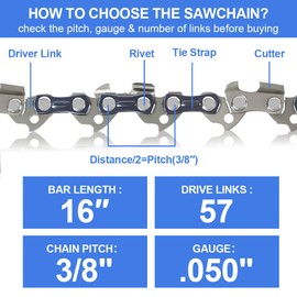 OFFCUP 3-Pack Chainsaw Chain for 16 Inch (40cm) Bar, 57 Drive Links, 3/8" LP Pitch 0.050" (1.3 mm) Gauge, Low-Kickback Replacement Saw Chain Fits for Titan TTL759CHN Bosch Echo Oregon and More