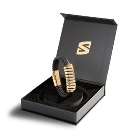 SERASAR Mens Bracelets 20cm Gold Gift-Box Genuine-Leather Cowhide Braided Adjust-Able Magnetic-Clasp Multi-Layer Wrap Jewellery-Box Rope Man Mans Male Boy Boys Mens Bracelets Band Jewelry Accessories