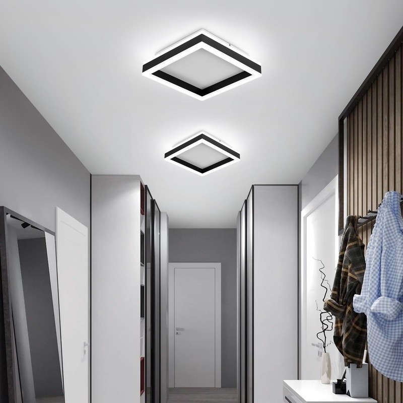 Vloitgol Square LED Hallway Ceiling Light, 6000K Cold White Black