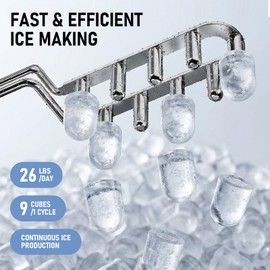 Nalison Countertop Ice Maker 26LBS per Day,9 Ice Cubes in 6 Mins,Self-Cleaning Portable Ice Machine with 2 Bullet Types for Kitchen, Camping, RV, and Party