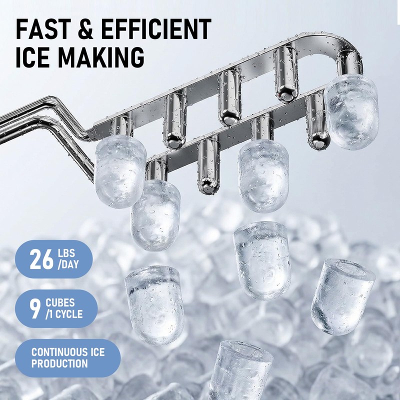 Nalison Countertop Ice Maker 26LBS per Day,9 Ice Cubes in