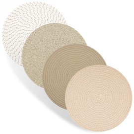 Round Placemats Set of 4, Cotton Rope Thick Place Mats, Heat Resistant Woven Table Mats, Hot Pads for Kitchen, 13 Inches Braided Placemat for Farmhouse and Kitchen Table Decor (Mixed Brown)