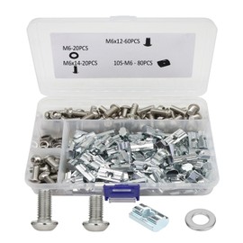 FORRCKY 180Pcs M6 T-Nuts Screws Kit for 1010 1020 Series Aluminum Extrusion Profile Bracket with 60Pcs M6x12 20Pcs M6x14 Hexagon Socket Bolts, 20Pcs Washers, 80Pcs 10 Series M6 T Sliding Nut