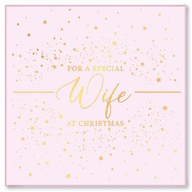 Design By Violet For A Special Wife At Christmas Card Star Sparkle Design - 15cm x 15cm - Pink Envelope, Blank Insert - Xmas Card, Card for Christmas, UK Design