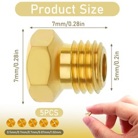 Gas Nozzles Injectors for LPG Propane Gas Burner Pack of 5 Metal Propane Injector Nozzles Gas Hob Replacement Nozzle Gas Nozzle Set Gas Injectors - 1 x 0.5, 2 x 0.7, 1 x 0.87, 1 x 1.02