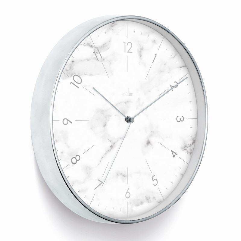 Acctim Webster Wall Clock Non-Ticking Sweep Marble Style Face Chrome