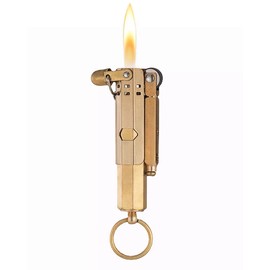 Brass Lighter Antique Creative Lighters Reusable Vintage Trench Windproof Lighter for Collection/Decorative/Gift/Present (A)