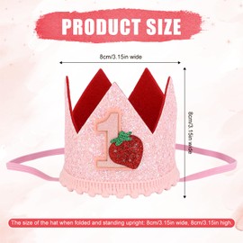 Berry First Birthday Hat for Girls, Sweet Pink Strawberry Crown Headband Cute 1st Party Celebration Cap for Baby Shower