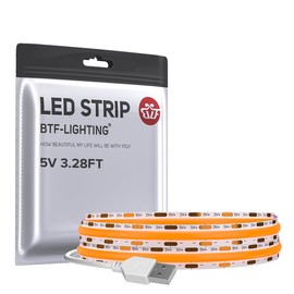 BTF-LIGHTING FCOB USB Powered Orange Color COB LED Strip Lights 3.28FT 320LEDs 5V 8mm Width 90+ High CRI Ultra Bright Flexible Light for TV Backlight Display Cabinet PC DIY Decor