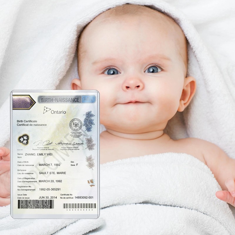 Birth Certificate Holder Canada - 5x7 Inches, Sturdy Clear Plastic