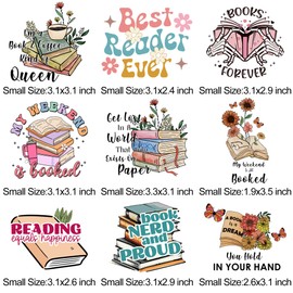 9pcs Small Size Book Iron On Decals Thermal Transfer Patches for Clothing T-Shirts Jean Backpack Washable Heat Press Decoration Appliues Vinyl Sticker DIY Crafts