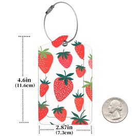 2 Pcs Luggage Tags for Suitcase, Cute Unique PU Leather Travel Bag Tag with Privacy Cover ID Label Address Card and Durable Metal Ring Suitable for Men Women Children Backpack,Strawberry Pattern