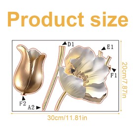 AEIOPRS 6 x Golden Tulip Wall Stickers for Bedroom, Living Room, Children's Room, Office, Hotel, Restaurant, Kitchen, Flowers