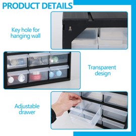 Xeabia 9-Drawer Plastic Parts Storage Cabinet, Drawer Part Organizer, Black