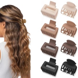 HFLYJPYW 8 Pcs Medium Hair Clips for Women Girls - 2 Styles Rectangle and Double Row Teeth Small Claw Clips for Thin Fine Thick Hair, Matte Non-slip Strong Hold Jaw Clips（Dark Collection)