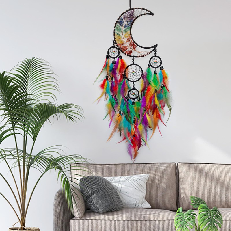 SOYUZU Colorful Large Moon Dream Catcher with Tree of Life