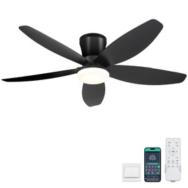 Surtime 42" Ceiling Fans with Lights-Low Profile Ceiling Fan with Light and Remote/APP Control,Flush Mount,DC Reversible,LED Dimmable Blakc Ceiling Fans for Bedroom,Indoor/Outdoor Patio Use