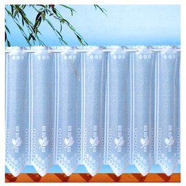 Curtain Panel Curtain White Fine Jacquard with Hand-Curved Lace Floral H x W 52 x 150 cm Separable for Casement Windows or Rung Windows with Rod Pull Out, Hang Up, Ready! Type 243