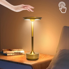 LUSHARBOR Cordless Table Lamp, 5200mAh Rechargeable Battery Operated Desk Lamp, 3-Color Stepless Dimming Touch LED Bedside Light for Restaurant Bedroom Gold-2Pack